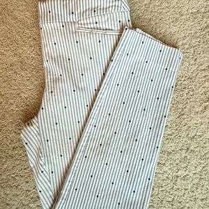 Chico's White and Blue Striped Chinos with Blue Polka Dots